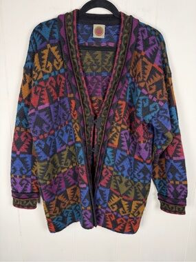Alpaca Colorful Geometric Sweater Cardigan Size Small Oversized